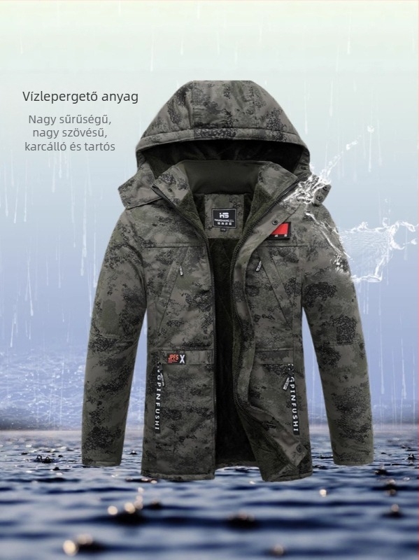 Téli teljes testű fleece szett, meleg, szigetelt, szélálló, kamuflázs