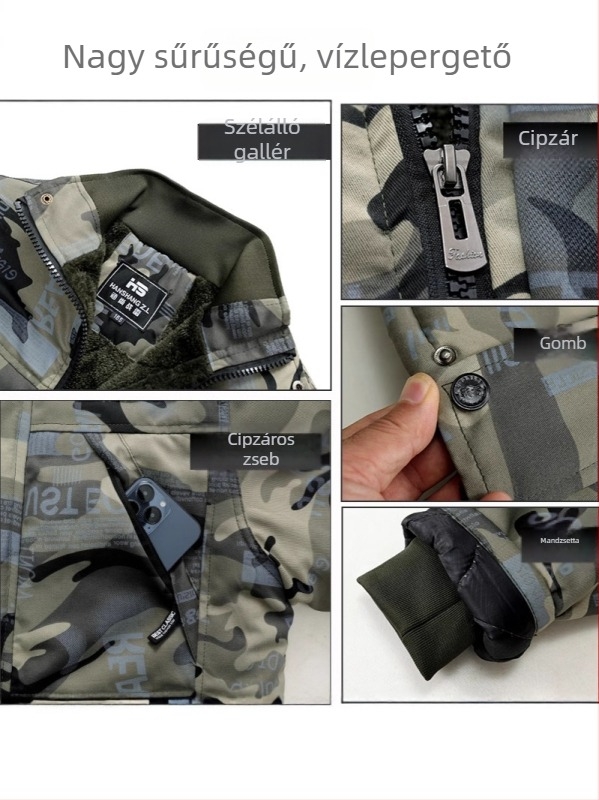 Téli teljes testű fleece szett, meleg, szigetelt, szélálló, kamuflázs