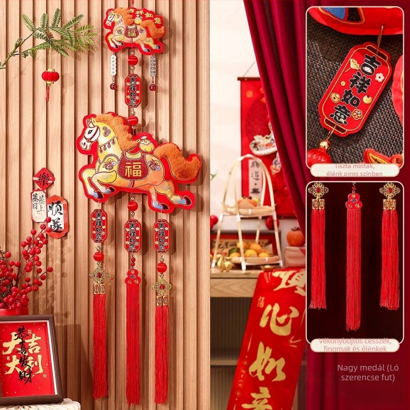 Bejárati ajtóhoz való függő dísz – 2026 a Ló éve, Tavaszi Fesztivál, Feixunfei plüss anyag, FXF217211