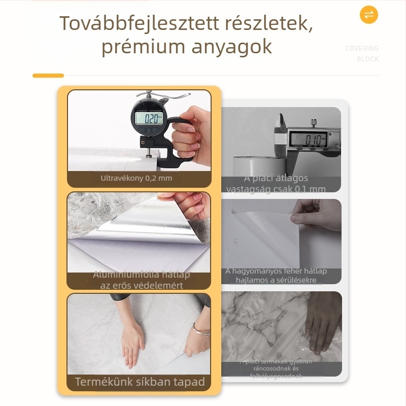 Konyhai olajálló öntapadós falmatrica, tűz- és hőálló, vízálló, vastított kivitel, falra ragasztható