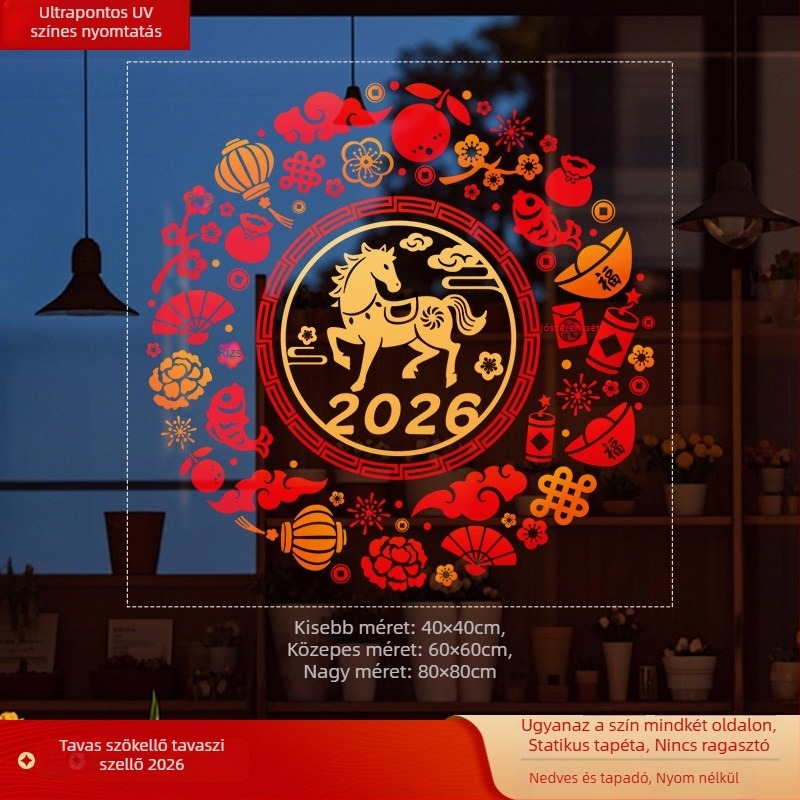 Ablaküveg matrica Fu karakterrel (PVC; statikus tapadás; kétoldalú nyomtatás; Új kínai stílus; egyedi feldolgozás)