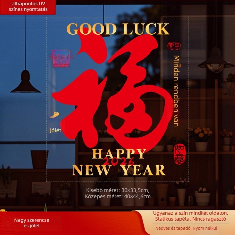 Ablaküveg matrica Fu karakterrel (PVC; statikus tapadás; kétoldalú nyomtatás; Új kínai stílus; egyedi feldolgozás)