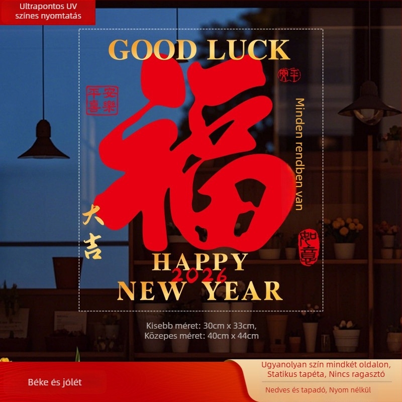 Ablaküveg matrica Fu karakterrel (PVC; statikus tapadás; kétoldalú nyomtatás; Új kínai stílus; egyedi feldolgozás)