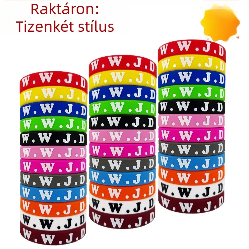 Silikon karkötő, nyomtatott What Would Jesus Do, uniszex, kör alakú, logó nyomtatás