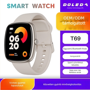 T69 sportos okosóra Bluetooth hívásokkal, szívritmus- és vérnyomásmérés, alváskövetés, lépésszámlálás