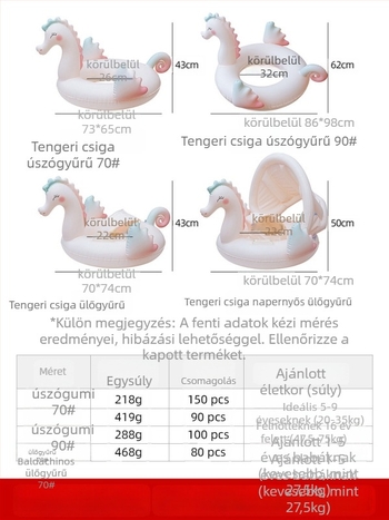 Gyerekeknek készült felfújható úszógyűrű tengeri csikó formájú, árnyékoló ülőfelülettel, környezetbarát PVC 0,21 mm, állat mintázat, úszáshoz és vízijátékokhoz