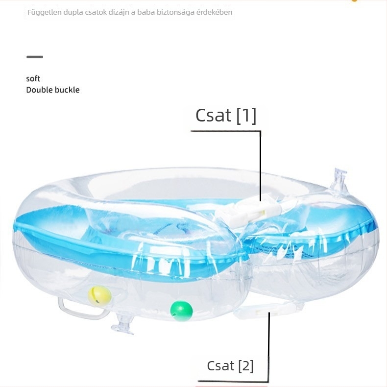 Felfújható baba nyakgyűrű, kettős légzsákkal, állítható, karikatúra mintázat, PVC anyag.