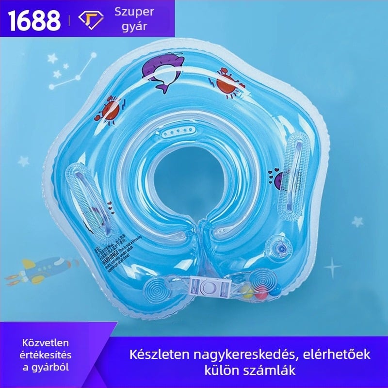 Felfújható baba nyakgyűrű, kettős légzsákkal, állítható, karikatúra mintázat, PVC anyag.