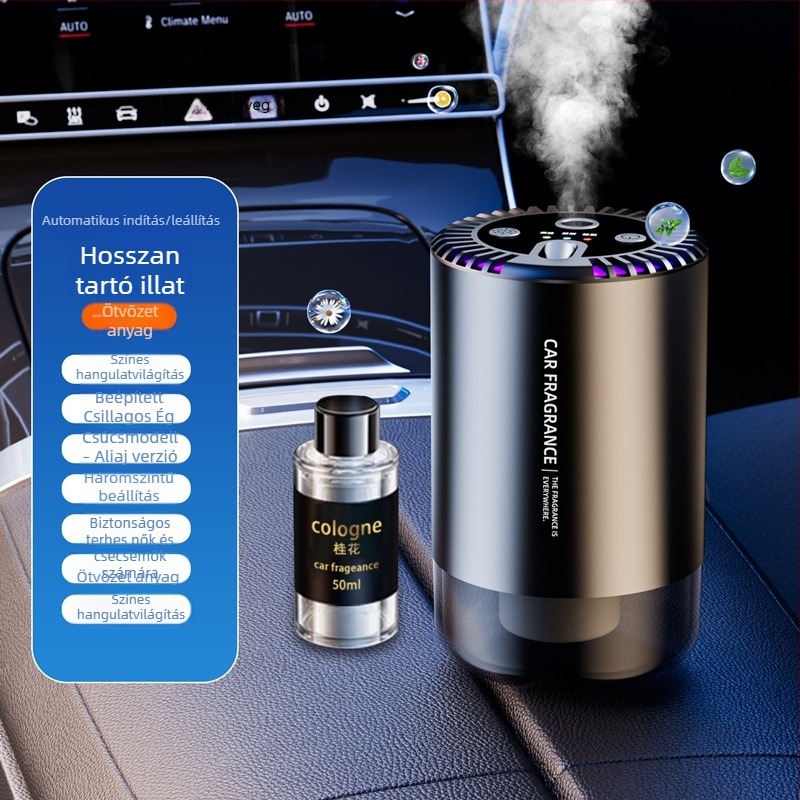 Autó aromaterápiás dísze Jasmine illattal, ABS test, 50–100 ml, automatikus spray, illat több mint 90 napig tart