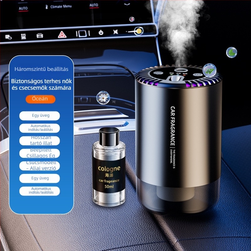 Autó aromaterápiás dísze Jasmine illattal, ABS test, 50–100 ml, automatikus spray, illat több mint 90 napig tart