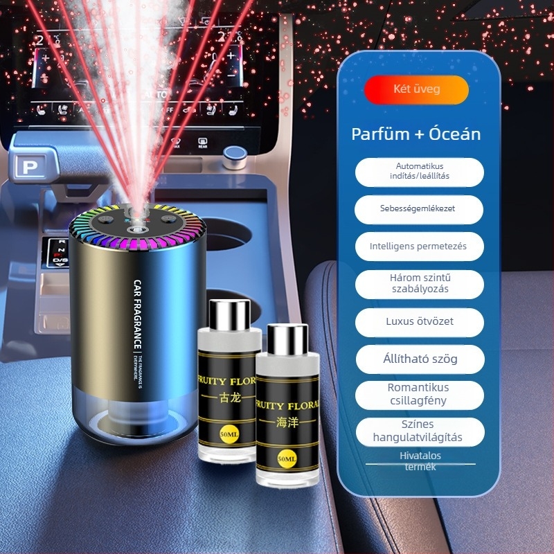 Autó aromaterápiás dísze Jasmine illattal, ABS test, 50–100 ml, automatikus spray, illat több mint 90 napig tart