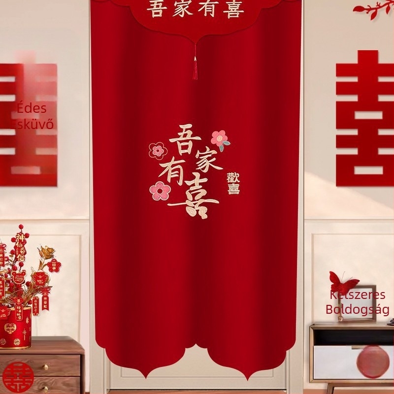 Ajtófüggöny esküvői dekorációhoz „Double Happiness” motívummal, műanyagból, helyszín rendezés kellékek, márka Press fen