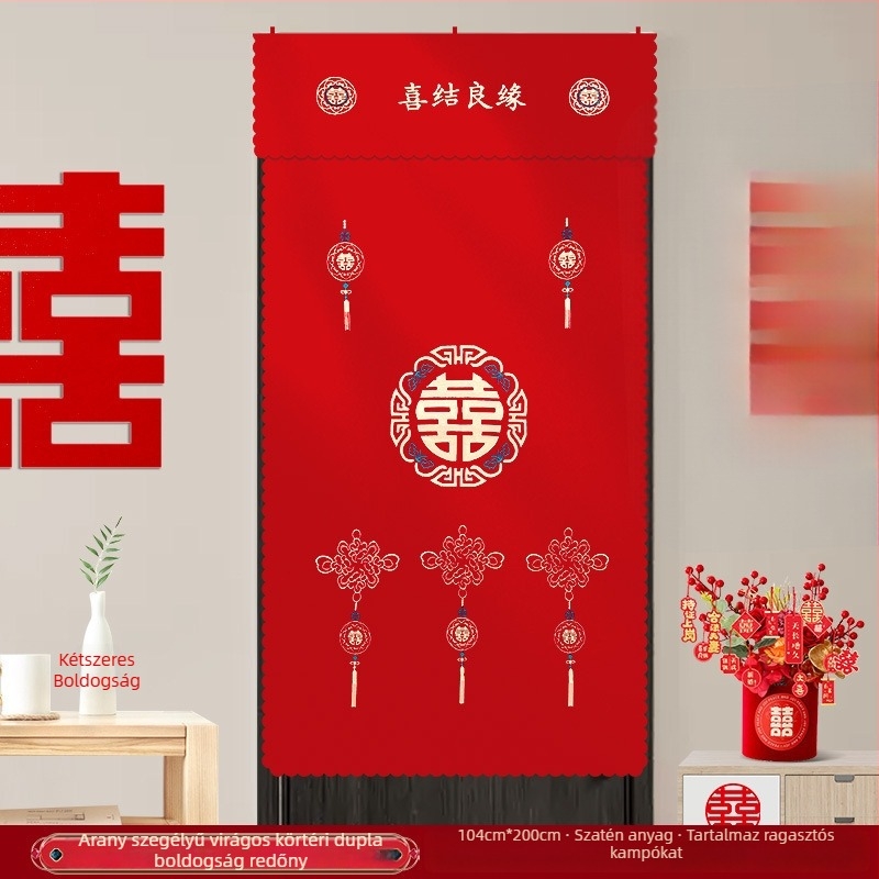 Ajtófüggöny esküvői dekorációhoz „Double Happiness” motívummal, műanyagból, helyszín rendezés kellékek, márka Press fen