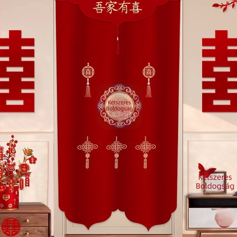 Ajtófüggöny esküvői dekorációhoz „Double Happiness” motívummal, műanyagból, helyszín rendezés kellékek, márka Press fen