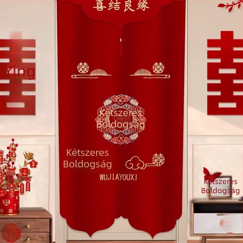 Ajtófüggöny esküvői dekorációhoz „Double Happiness” motívummal, műanyagból, helyszín rendezés kellékek, márka Press fen