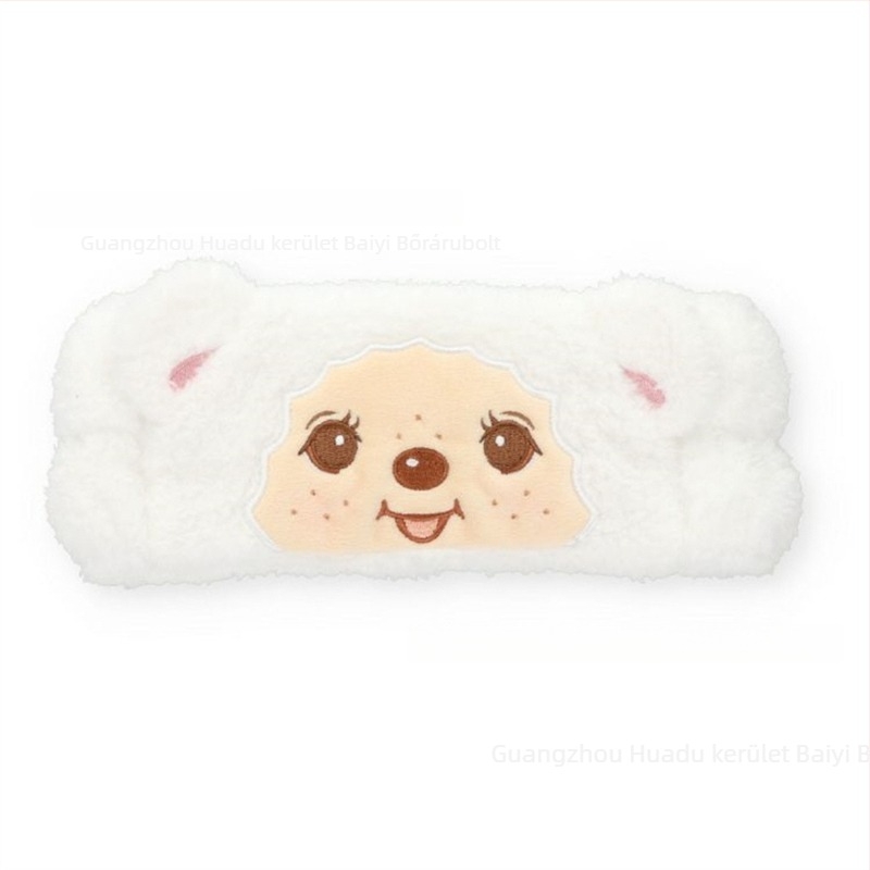 Japán stílusú Monchhichi plüss hajpánt nyuszifüllel és masnival, lányoknak, arcmosásra, sminkhez és sporthoz