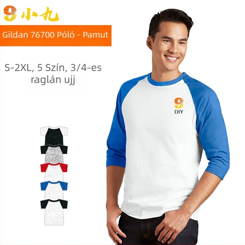 Gildan 76700 Férfi Raglán ujjú T‑póló, kereknyakú, pamut, 180 g/m², egyszínű