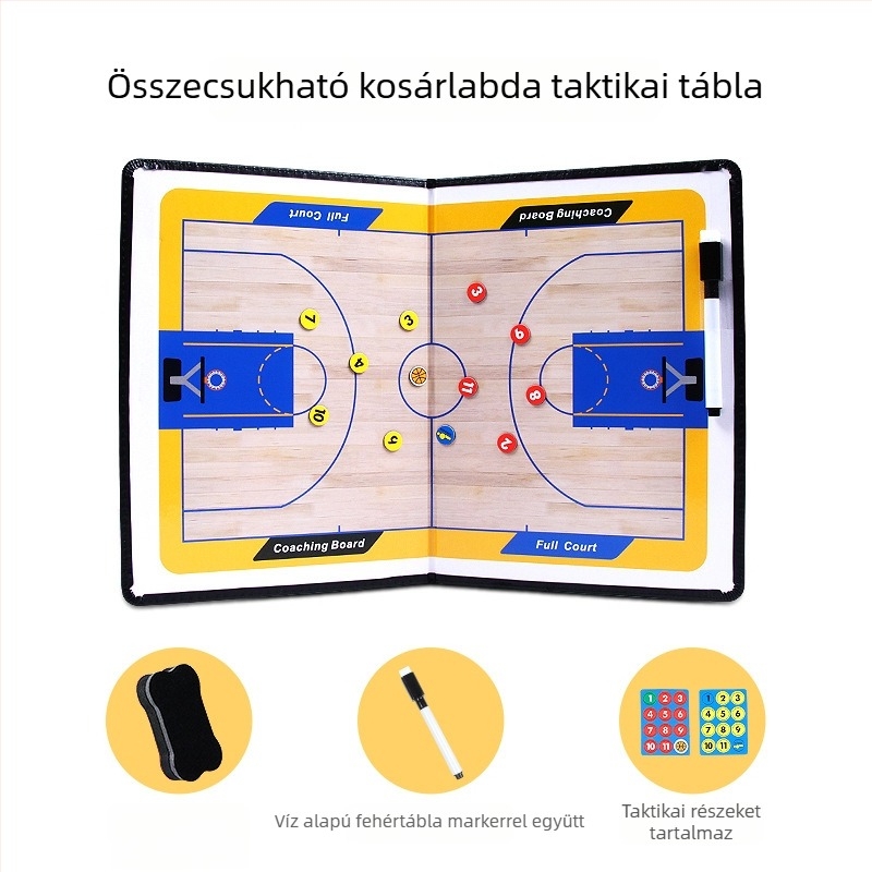 Kosárlabda és futball taktikai tábla – PVC mágneses összecsukható edző tábla, 2,5x, 30 db