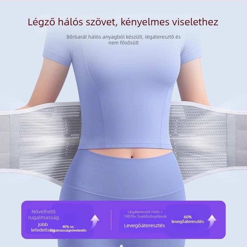 Lélegző derék-támasztó öv sporthoz, lumbális támasztással, alkalmas hosszú ülésre és állásra
