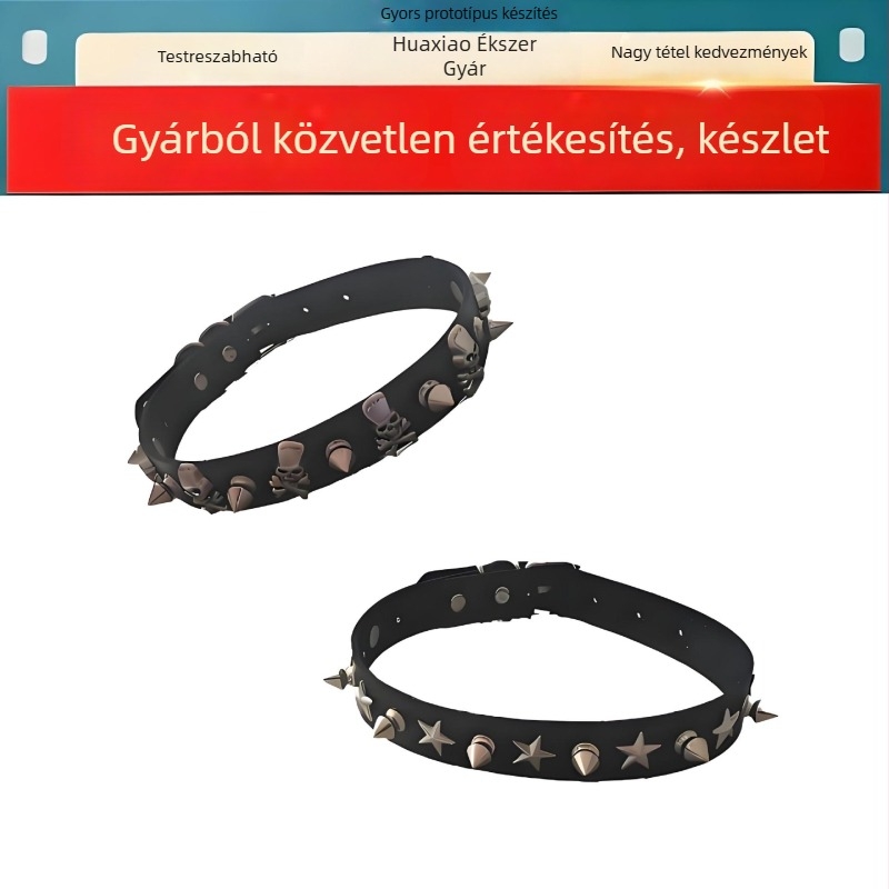 Geometriai chokker, punk stílus, kevert anyagok, ötvözet medállal, szabályos lánccal