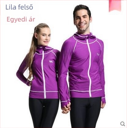 Uniszex nylonos kapucnis hosszú ujjú rash guard elülső cipzárral - UV védelem, merüléshez és úszáshoz