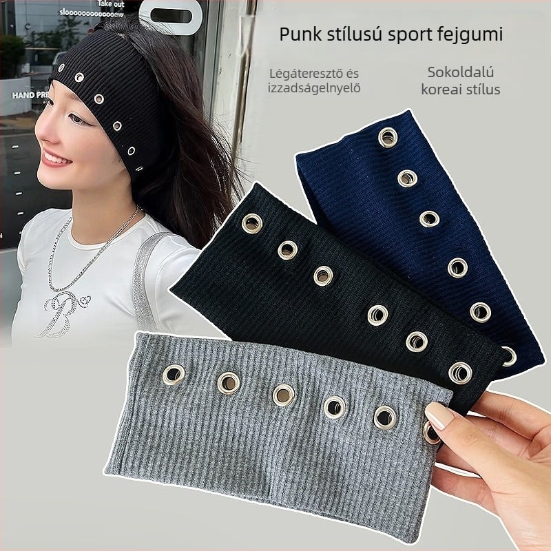 Textil fejpánt punk stílusban, sport és jóga használatra (anyag: szövet; típus: hajpántok; kategória: fejfedő; bevezetés: 2025 tavasza)