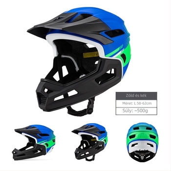 Hegyikerékpárhoz tervezett teljes arcú sisak leválasztható állvédővel, uniszex, felnőtteknek