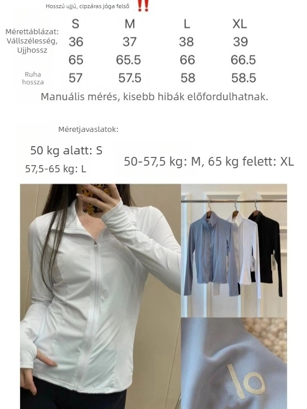 Alo2025 Nyár–tavasz UV-védő sportdzseki Ice Silk anyagból, karcsú szabás, álló gallér, kapucni nélküli, jóga és edzéshez