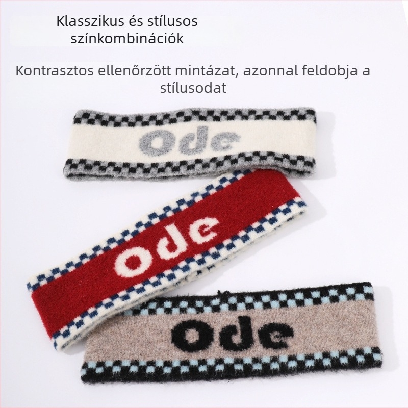 Sportos fejpánt kockás mintával, fleece-béléssel, magas elasztikussággal, szöveges motívummal