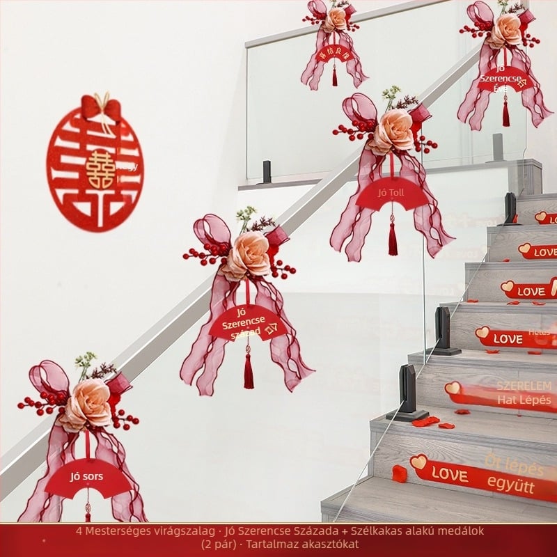 Esküvői lépcsőkorlát dekorációs készlet, Ge hui márka; anyag: papír; anyag típusa: szalag; alkalmas esküvői helyszín elrendezéshez; kategória: helyszín dekorációs kellékek