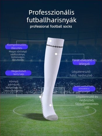OXP professzionális foci edzés zokni – térdnél hosszú, csúszásmentes, vastagodott törölköző alja, anyag: nylon, spandex, poliészter