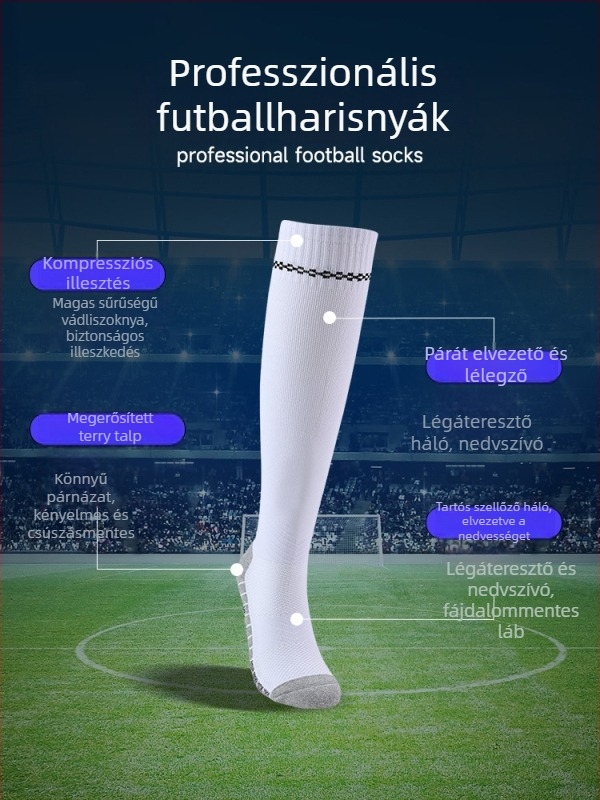 OXP professzionális foci edzés zokni – térdnél hosszú, csúszásmentes, vastagodott törölköző alja, anyag: nylon, spandex, poliészter