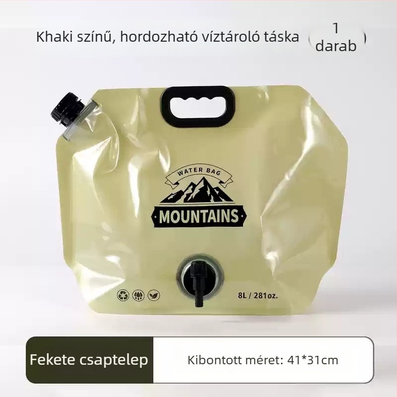 Kültéri hordozható összecsukható víztartó zacskó, 8 L kapacitás, megerősített, élelmiszer-minőségű, kempingezésre és fesztiválokra