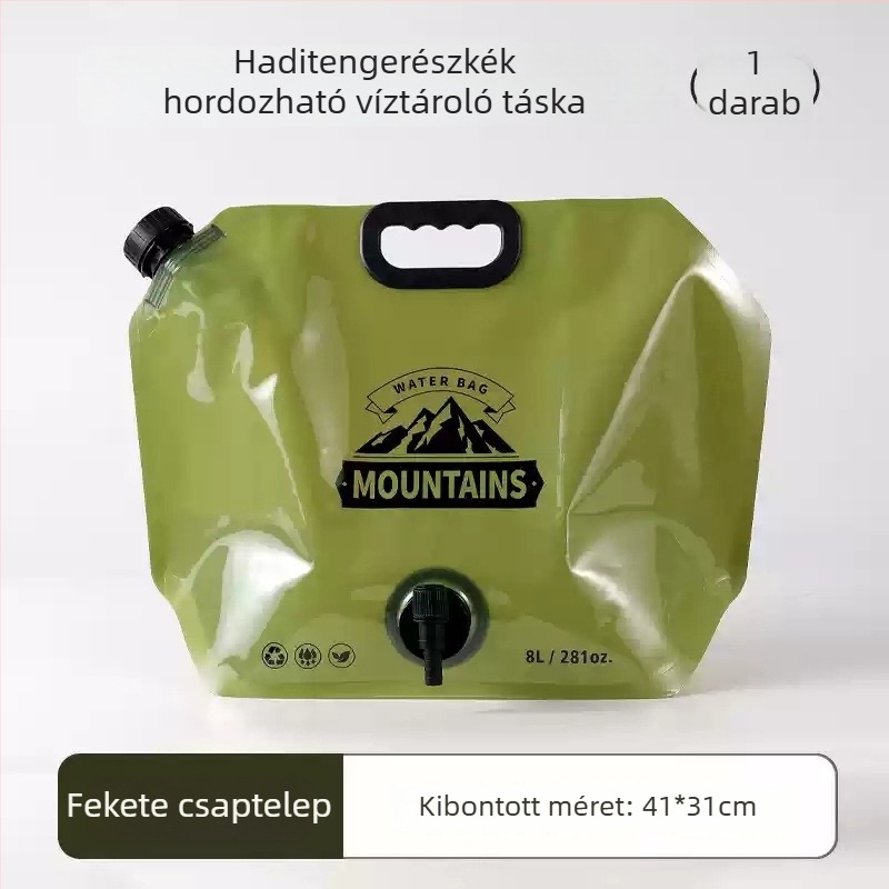 Kültéri hordozható összecsukható víztartó zacskó, 8 L kapacitás, megerősített, élelmiszer-minőségű, kempingezésre és fesztiválokra