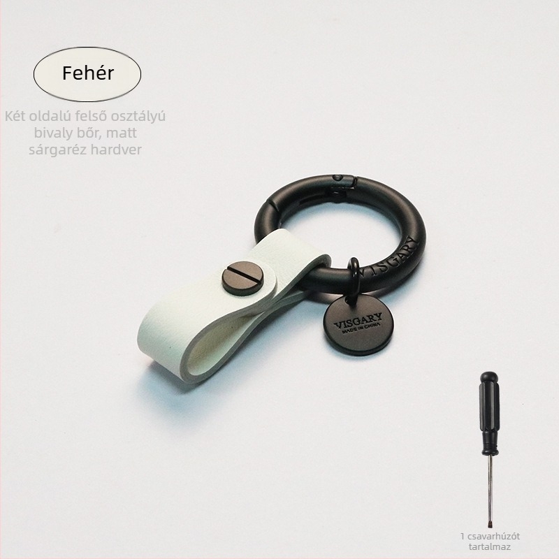 VISGARY Valódi bőr kulcstartó V kapoccsal, könnyed luxus stílus