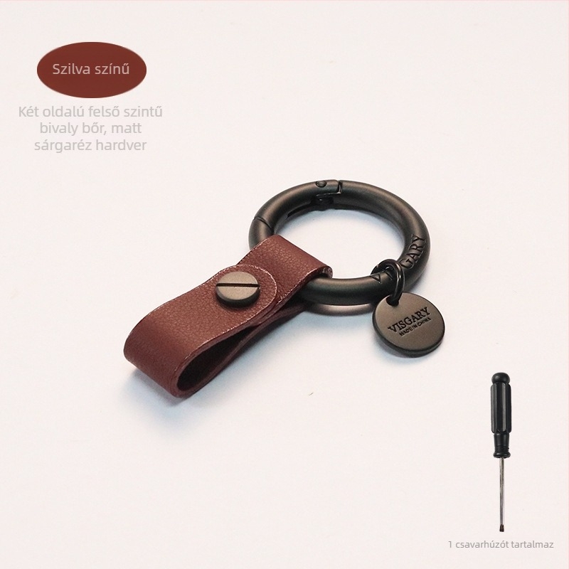 VISGARY Valódi bőr kulcstartó V kapoccsal, könnyed luxus stílus