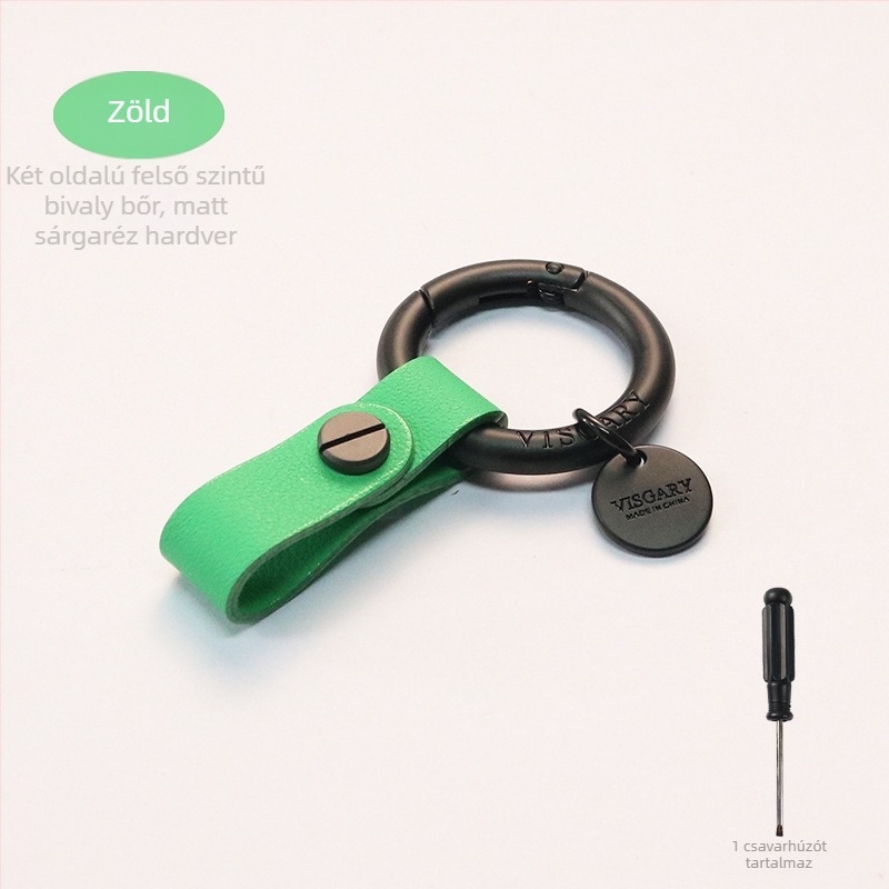 VISGARY Valódi bőr kulcstartó V kapoccsal, könnyed luxus stílus
