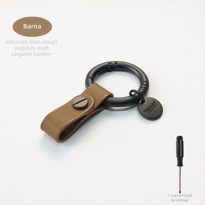 VISGARY Valódi bőr kulcstartó V kapoccsal, könnyed luxus stílus