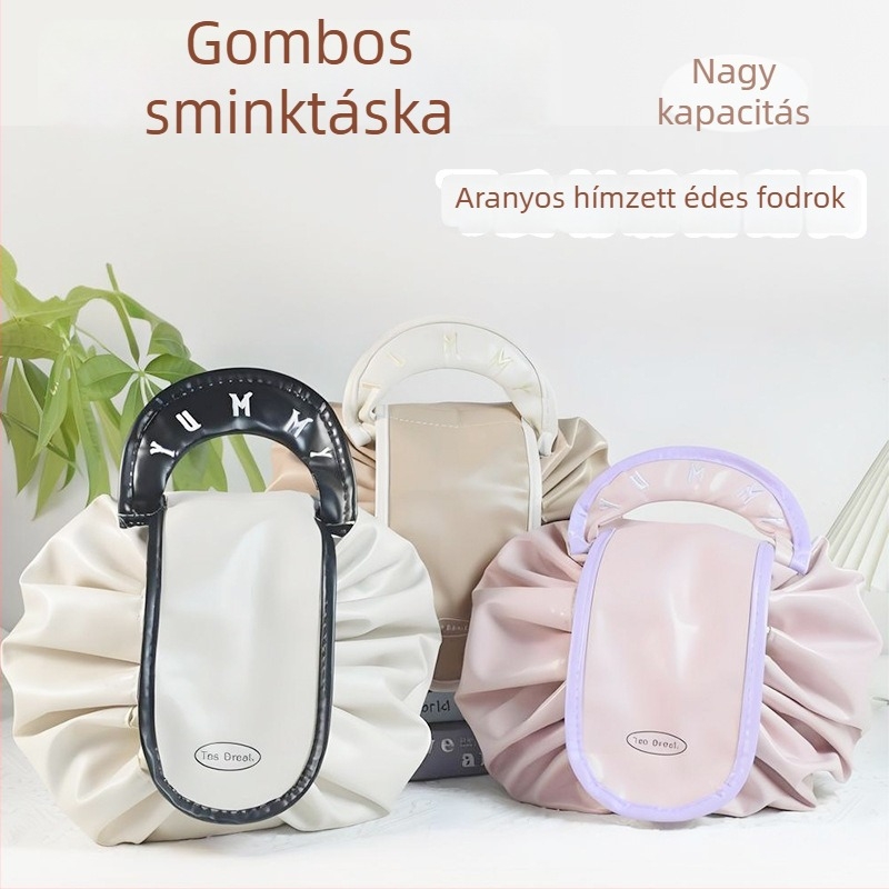 Sminktáska, nagy kapacitású, PU anyagú, vízálló, húzózárral záródó, utazáshoz és smink tárolásához, modern minimalista stílus