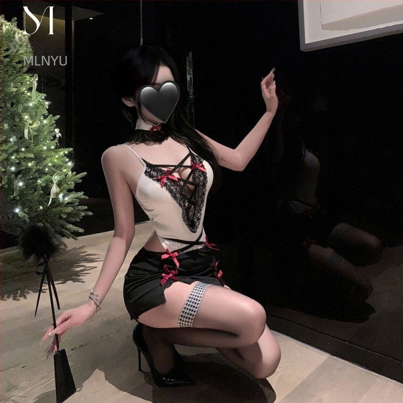 Női cosplay fehérnemű készlet titkárnő szerepjátékhoz: keresztpántok, mély V-nyak, átlátszó egyenruha, poliészter 95–100%