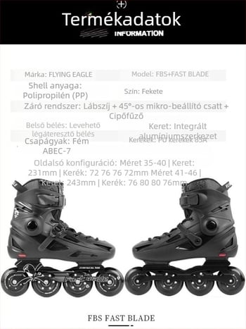 Flying Eagle görkorcsolya - PU hálós felsőrész, PE talp, egysoros kerekek, PU magas visszacsatolású kerekek, unisex