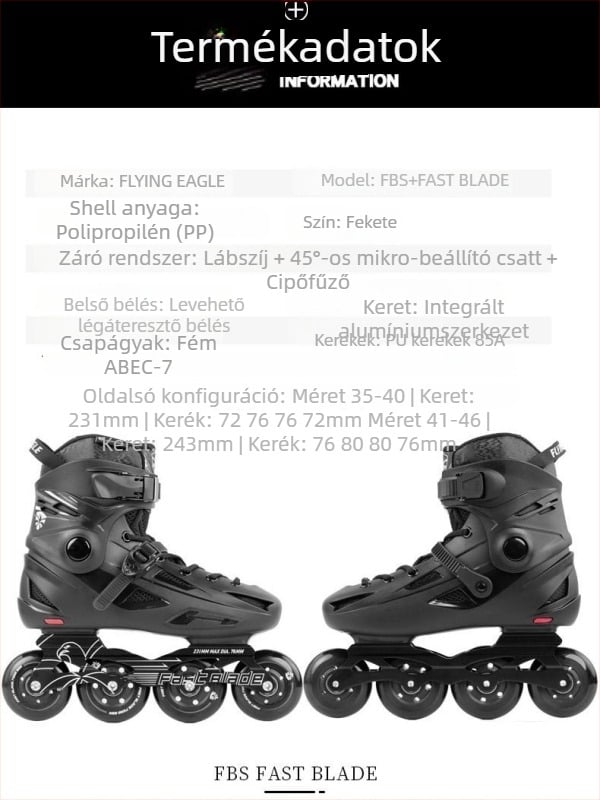 Flying Eagle görkorcsolya - PU hálós felsőrész, PE talp, egysoros kerekek, PU magas visszacsatolású kerekek, unisex