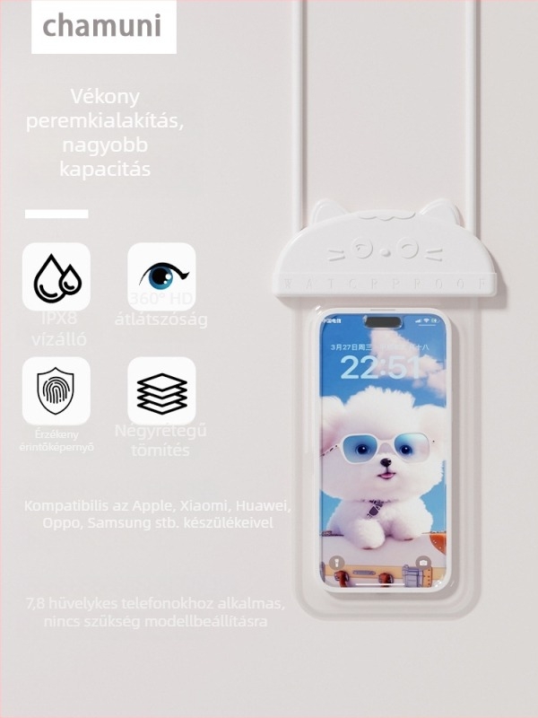 Érintőképernyő-kompatibilis vízálló telefontok, alámerülésre és szabadtéri tevékenységekhez