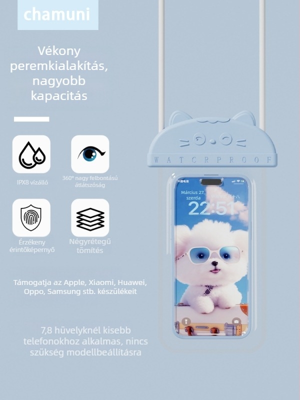 Érintőképernyő-kompatibilis vízálló telefontok, alámerülésre és szabadtéri tevékenységekhez