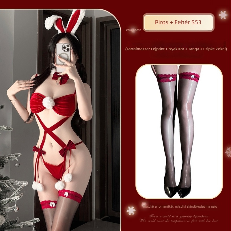 Nyuszi-lány jelmez szerepjátékhoz: overál, stil hárompont, harisnyák, egyenruha; velúr anyag, poliészter 90–95%