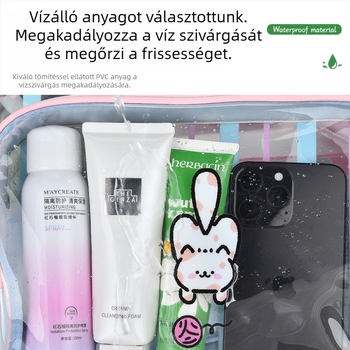 Nagy kapacitású utazási tárolótáska, száraz–nedves elválasztás, vízálló, csíkos kozmetikai és higiénés táska PVC-ből, hordozható