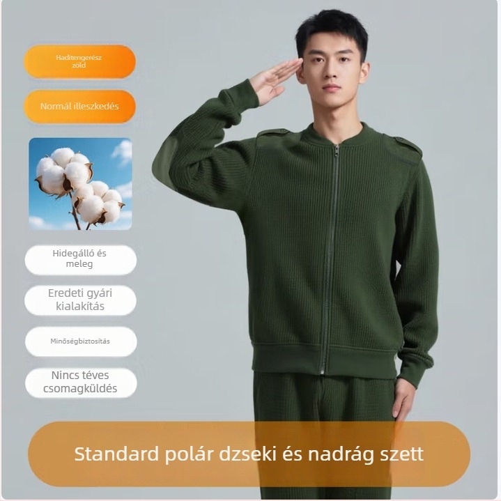 Férfi téli fleece kabát és nadrág szett, katonazöld, meleg