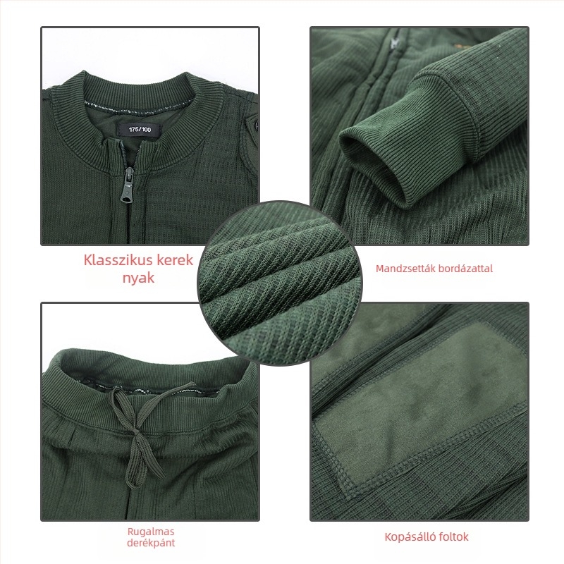 Férfi téli fleece kabát és nadrág szett, katonazöld, meleg