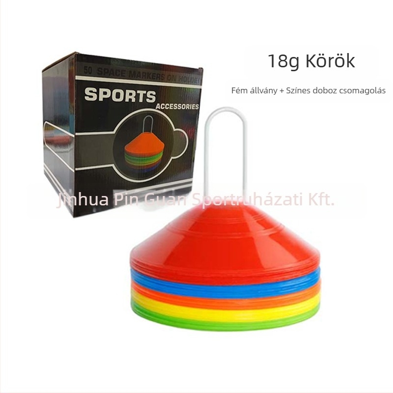 Futball-edzés jelző korongok készlet – 50 db, PE anyag, Crown márka, testreszabás lehetséges, hálós tároló táskával