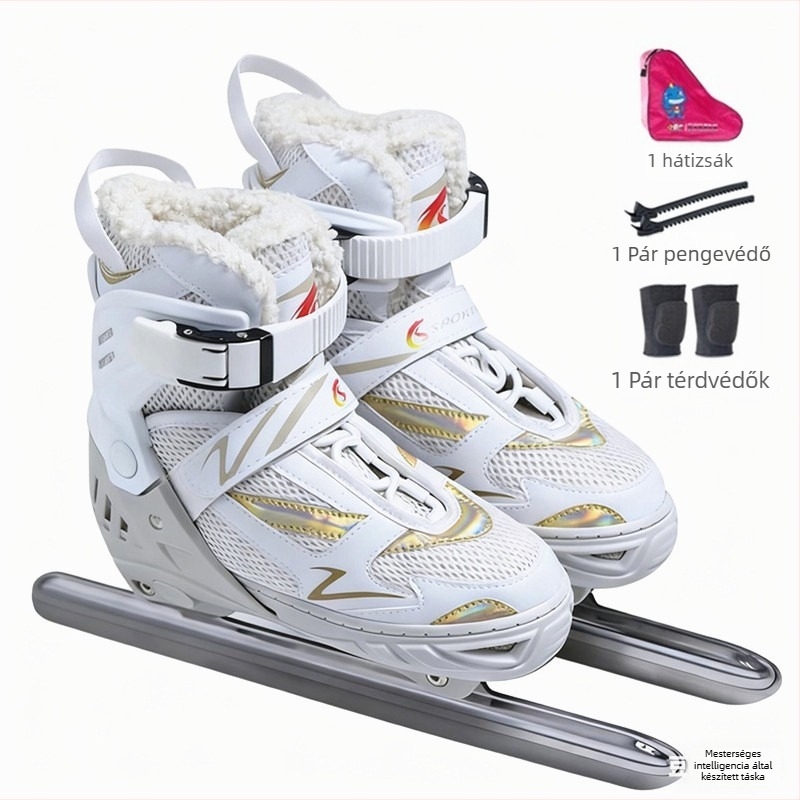 Állítható acélszerkezetű gyorskorcsolya cipő – felső rész hálószövet, PVC talp, pengék szénacélból